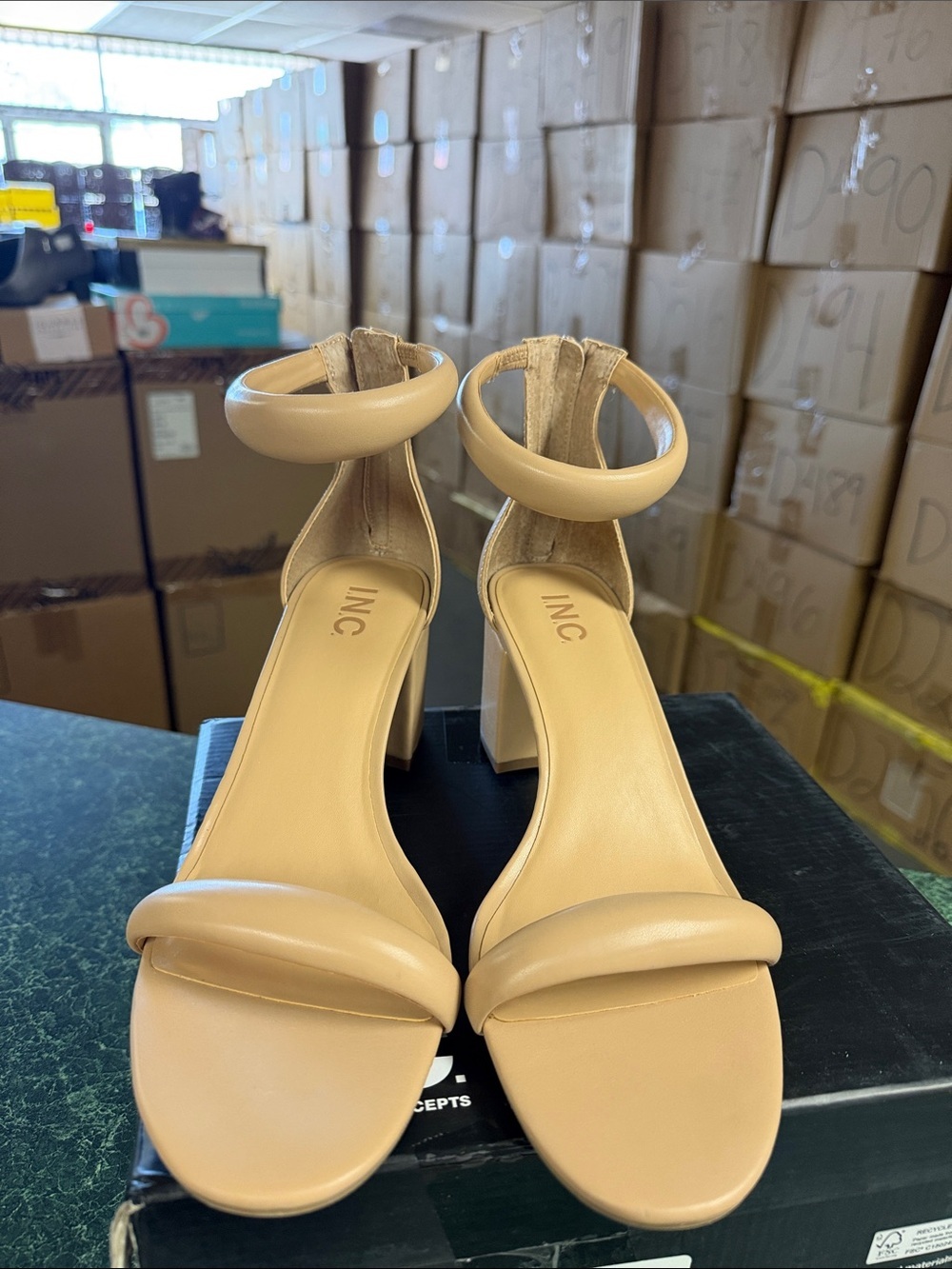 INC International Concepts Nude/Tan Block Heel Sandals with Ankle Strap - Picture 2 of 4